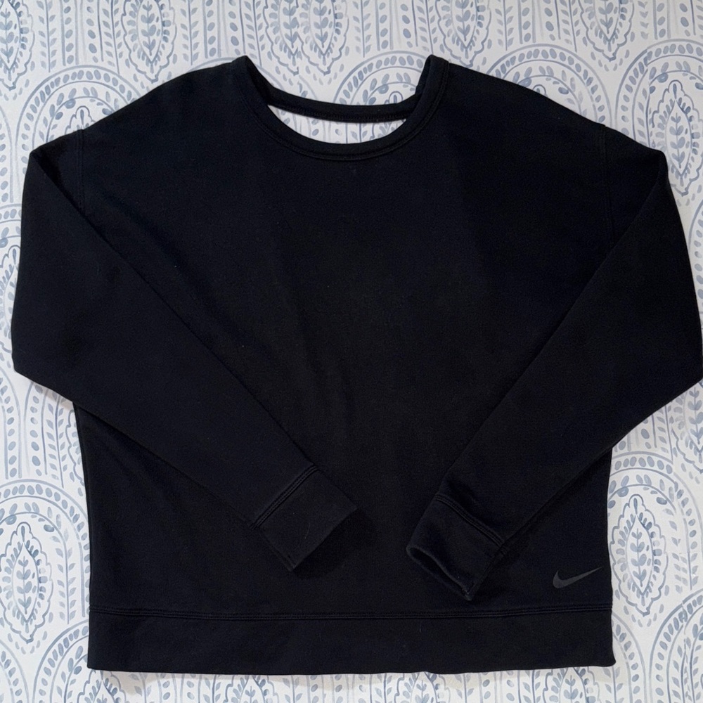 Nike Black Crewneck Cropped Oversized Sweatshirt with Deep V Back Size Medium